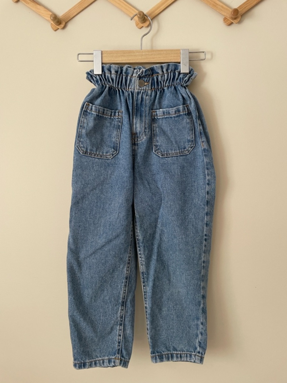 Zara kids High-Waist Paperbag Denim Jeans - Light Blue size 8 girls